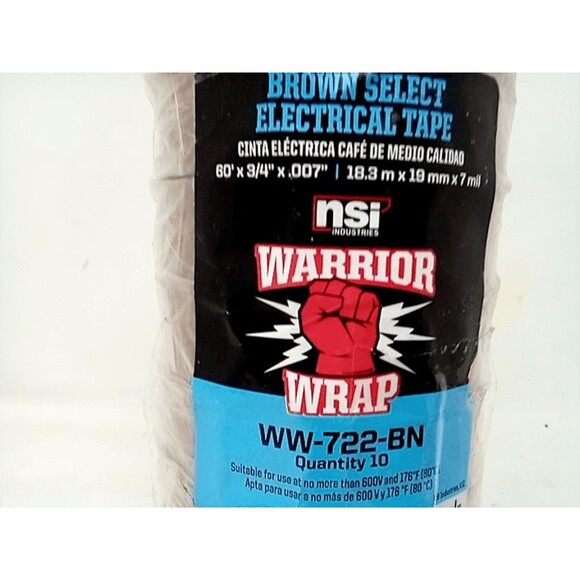 10 PACK NSI WW-722-BN Warrior Wrap 7mil General Vinyl Brown Electrical Tape 60ft - Picture 8 of 12